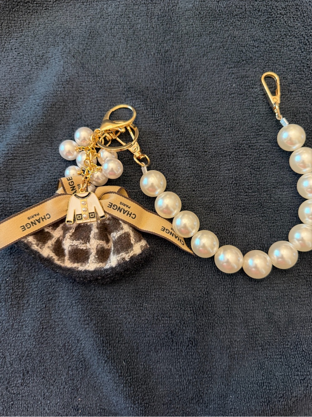 Bag Charm/Swag with keychain chain - gold tone hardware